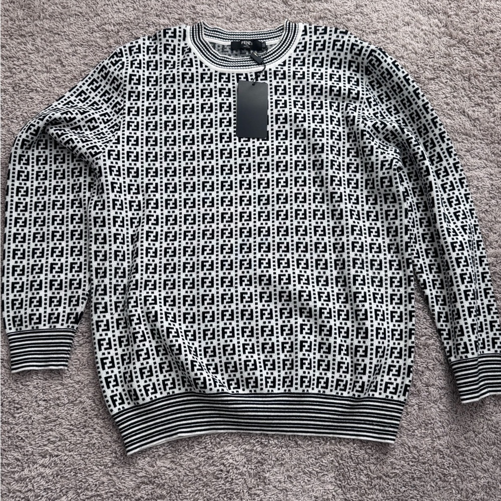Men’s Black and White FF Logo Crewneck Sweater
